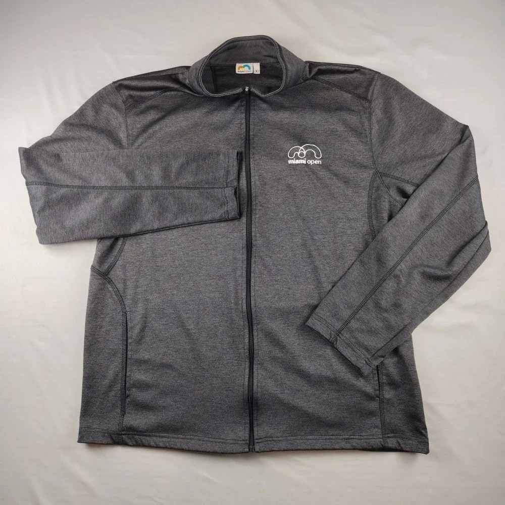 Miami Open Track Tennis Jacket Mens Large Gray Full-Zip Tennis EUC